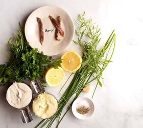 classic green goddess dressing, Ingredients laid out for Green Goddess Dressing