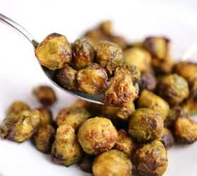 crispy air fryer brussels sprouts, Spoonful of lightly browned and crispy Brussel sprouts