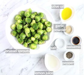 crispy air fryer brussels sprouts, labeled ingredients for air fryer frozen Brussel sprouts
