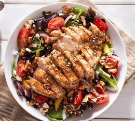 honey balsamic chicken recipe chicken with balsamic glaze, Overhead image of Honey Balsamic Chicken over a fresh salad