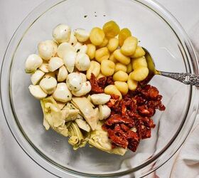 summer gnocchi salad, salad prep