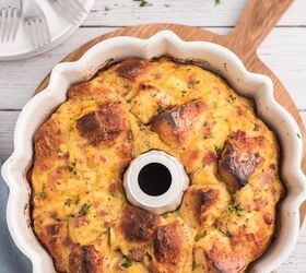 bundt pan hash brown breakfast casserole, just baked breakfast casserole in a bundt pan set to cool