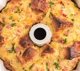 bundt pan hash brown breakfast casserole, super up close view inside bundt pan filled with egg casserole for a unique breakfast