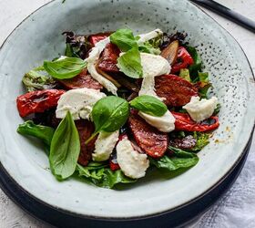 Salad With Mozzarella, Basil, Roasted Red Peppers, and Chorizo