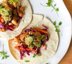 Chickpea Tacos With Cauliflower Cabbage Slaw and Vegan Avocado Crema (