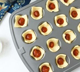 mini meatball crescent cupcakes, Crescent dough with marinara in a mini muffin tin