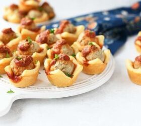 mini meatball crescent cupcakes, Meatball Bites with Crescent Dough on a white tray