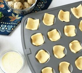 mini meatball crescent cupcakes, crescent dough in mini silver muffin tin