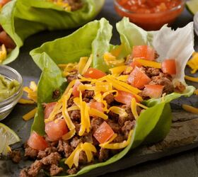 ground beef lettuce wraps low carb tacos, Ground Beef Lettuce Wraps with taco toppings