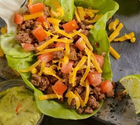 ground beef lettuce wraps low carb tacos, Close up image of ground beef lettuce wraps