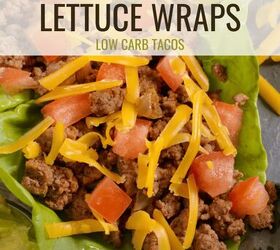 ground beef lettuce wraps low carb tacos, Ground Beef Lettuce Wraps Pin with text overlay