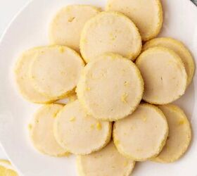 easy lemon shortbread cookies, A white plate with lemon shortbread cookies