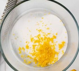easy lemon shortbread cookies, Sugar and lemon zest in a glass bowl
