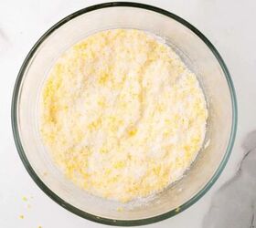 easy lemon shortbread cookies, Mixed sugar and lemon zest in a glass bowl