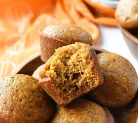 pumpkin pie filling muffins, Up close of a bitten pumpkin pie filling muffin