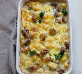 If serious comfort food is on your mind, this cheesy potato & sausage casserole dish is the answer