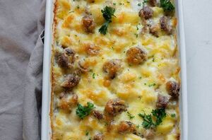If serious comfort food is on your mind, this cheesy potato & sausage casserole dish is the answer
