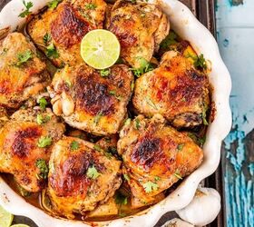 honey lime chicken recipe sweet and citrusy chicken, Overhead image of Baked Honey Lime Chicken thighs in a white baking dish