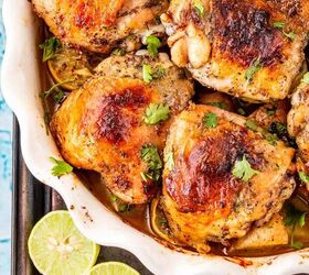 honey lime chicken recipe sweet and citrusy chicken, Close up image of Honey Lime Chicken thighs in a white baking dish