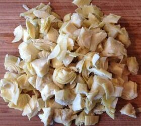 green chile artichoke dip with bacon, Chopped artichoke hearts at Happy Simple Living blog