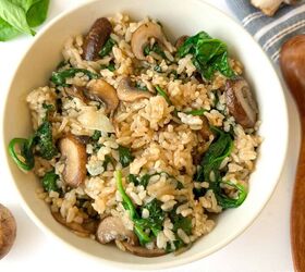 easy spinach mushroom rice recipe vegan friendly, spinach mushroom rice 1