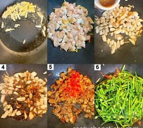 garlic chive flowers recipe stir fry with chicken, steps
