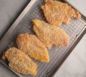 parmesan crusted chicken with caesar salad, After dredging the chicken let it rest about 30 minutes on a wire rack