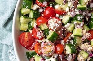 This Mediterranean tomato & cucumber salad has a toasted ingredient that makes all of the flavors really pop