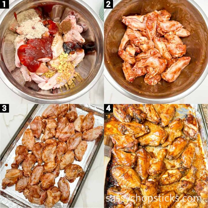 sticky baked asian chicken wings fall off the bone, steps 1234
