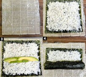 easy homemade avocado maki sushi rolls vegan, steps 1234