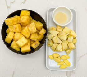 fresh pineapple ginger juice recipe healthy homemade, peeled ingredients