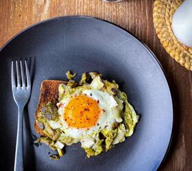 green pesto and brie eggs on toast