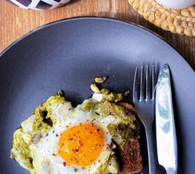 green pesto and brie eggs on toast
