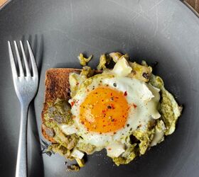 green pesto and brie eggs on toast