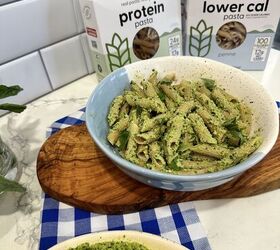 high protein lemon cashew pesto pasta