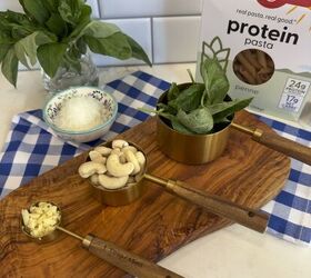 high protein lemon cashew pesto pasta