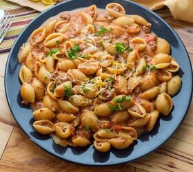 creamy beef and shells recipe instant pot beef and pasta, Creamy Beef and Shells on a plate