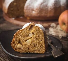 apple bundt cake recipe apple cake recipe with glaze, A slice of Apple Bundt Cake on a small black plate