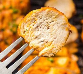 the ultimate air fryer chicken breast recipe tender inside crispy ou, A slice of chicken breast on the fork