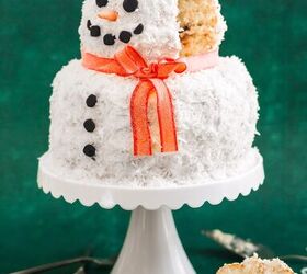 how to make a frosty snowman coconut bundt cake, the snowman with a piece missing