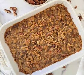 gluten free sweet potato casserole, Gluten free sweet potato casserole with pecans sitting next to it