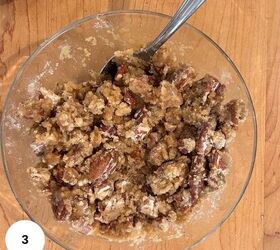 gluten free sweet potato casserole, The prepared pecan topping in a clear bowl