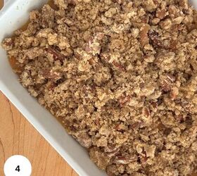 gluten free sweet potato casserole, The pecan topping placed on top of the potato layer in the casserole dish