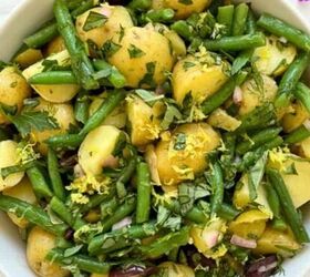 gluten free corn casserole, Gluten free potato salad in a white bowl