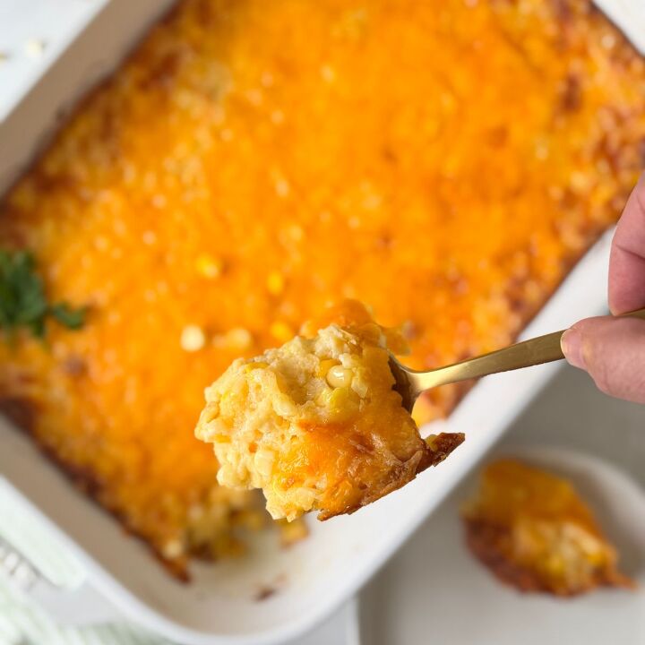 gluten free corn casserole, Spooning out the gluten free corn casserole