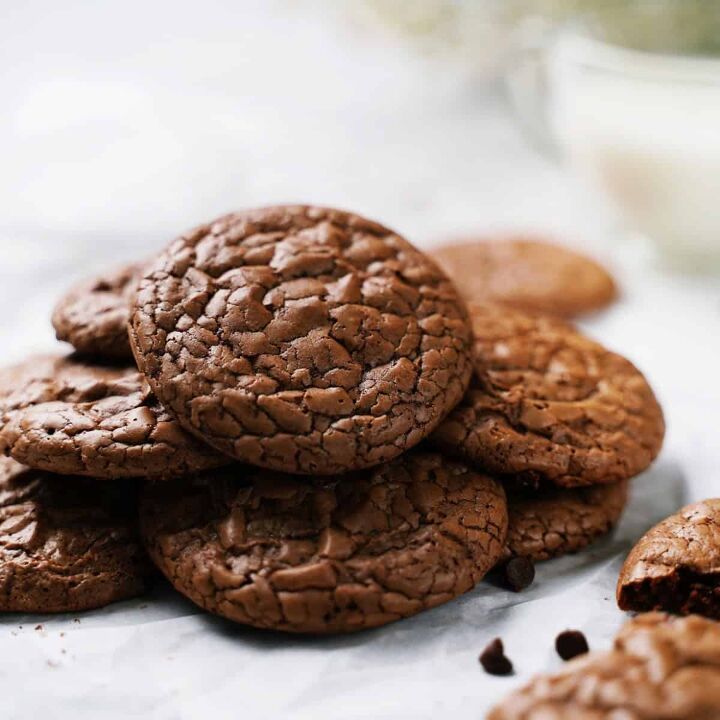 brownie mix cookies easy brownie mix cookie recipe, Close up image of Brownie Mix Cookies in a pile