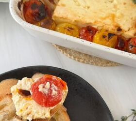 baked feta dip, A sliced of bread spread with the feta dip