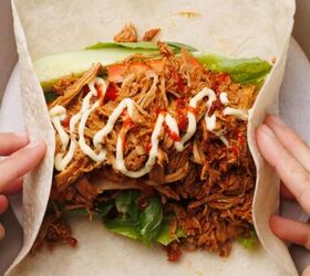 bbq pulled chicken wrap, Wrap being folded once filled