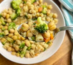 soupy pan fried pasta with veggies chickpeas