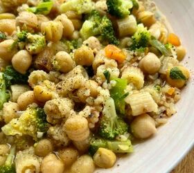 soupy pan fried pasta with veggies chickpeas